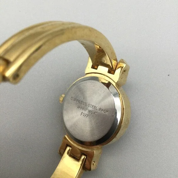 Vtg Avon Gold Tone Watch Women 22mm Bow Accents Pink Stones New Battery 6.25" - Picture 9 of 12